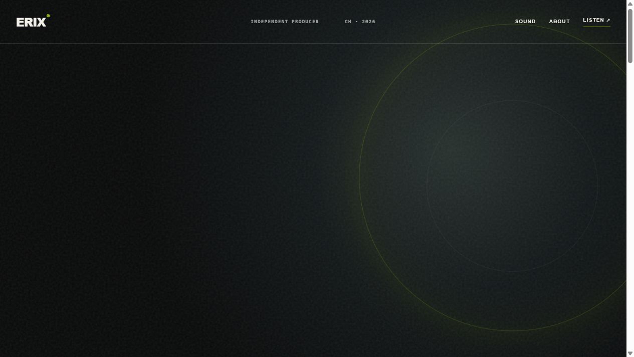 ERIX Music Website auf Desktop
